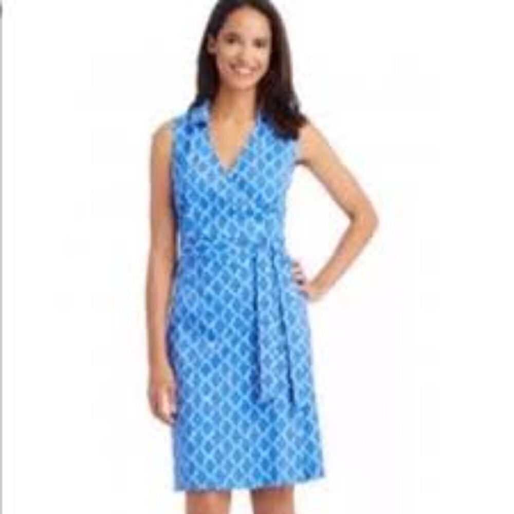 J. McLaughlin Blue & White Sleeveless Wrap Dress Small